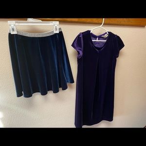 Girls 7/8 Lands End navy skirt & purple dress